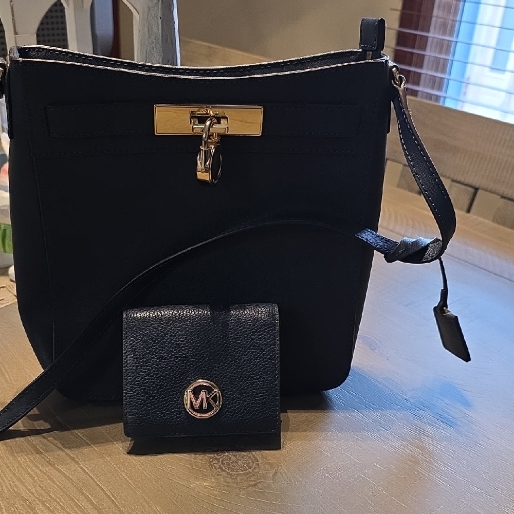 Michael Kors Navy Leather Crossbody Bag with Matching MK Wallet